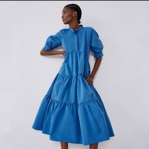 Zara Tiered Puff Sleeve Midi Dress